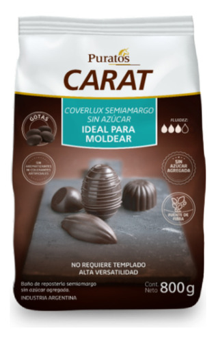 Chocolate de moldeo Carat Coverlux semiamargo sin azucar 800g