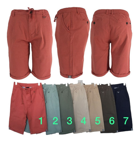 Bermuda Gabardina Color Liso Hombre Varon