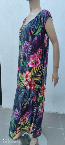 Vestido Largo Seda Fría Estampado Cuello Bote