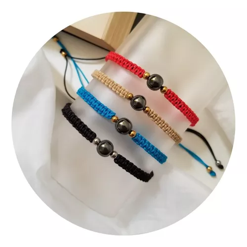 Pulseras Hilo Handmade Macramé Piedra Hematita Joya Suerte