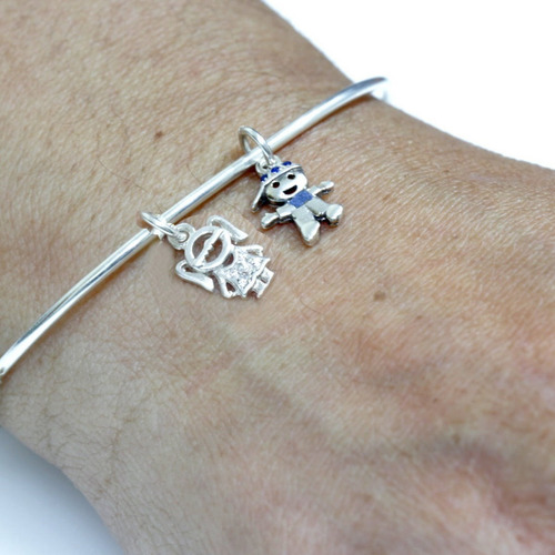 Imagem 2 de 2 de Pulseira Bracelete Rígido Prata 925- Pingentes Menina Menino