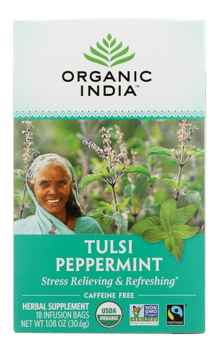 Chá Tulsi Hortelã E Pimenta 18 Sachês Organic India Importad