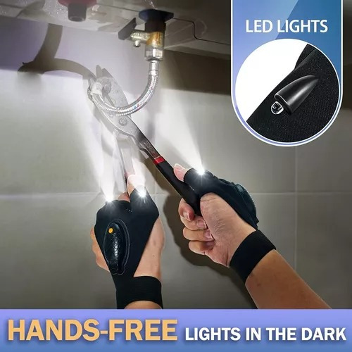 Guante Con Luz Led Linterna Camping Pesca Trabajo Pilas X2 ©