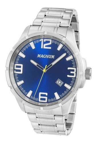 Relógio Masculino Magnum Analógico Ma34781f - Prata Cor da correia Prateado Cor do fundo Azul