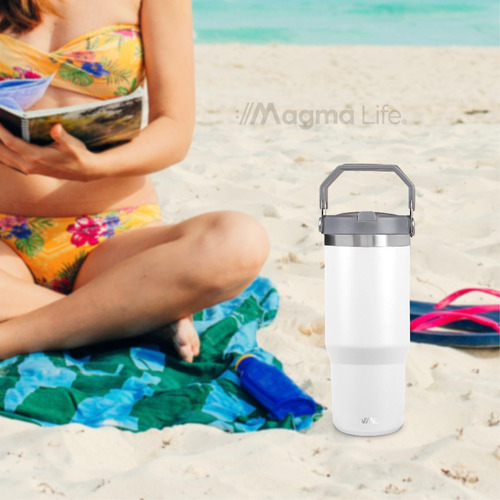 Magma Life Termo de Acero Inoxidable Premium de 890 ml (30 oz) Mantiene Bebidas Calientes o Frías, Duradero, A Prueba de Fugas, Ideal para Viajes, Oficina y Llevar en el Auto (Blanco)