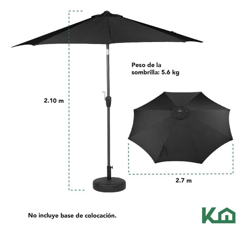 Sombrilla Para Jardín 2.70mts Angulo De Inclinacion Patio