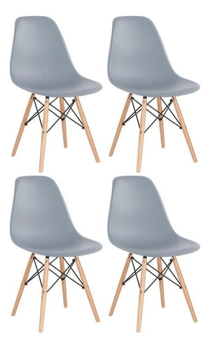 4 Cadeiras Charles Eames Wood Eiffel Dsw  Cor da estrutura da cadeira Cinza Médio