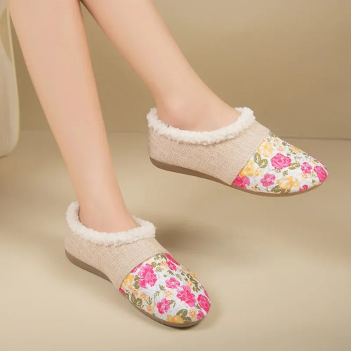 Zapatos De Algodón, Cálidos, Informales, Con Tacón Plano, Su