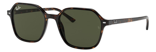 Anteojos de sol Ray-Ban John Small con marco de acetato color polished shiny tortoise, lente green de cristal clásica, varilla shiny havana de acetato - RB2194