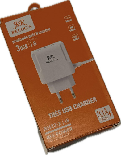 Cabo E Carregador 3usb 12w P/iphone E Android Branco