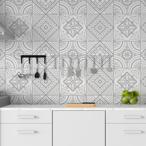 Imagem 1 de 5 de Papel De Parede Adesivo Azulejo Geométrico N06069 Rolo De 0,