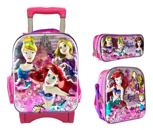 Princesas Disney Kit Mochila 3d Lonchera 