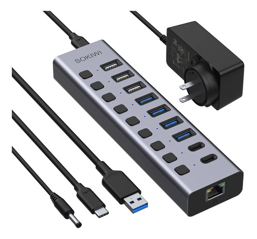 Concentrador Usb Puerto Aluminio Ethernet Adaptador Ca