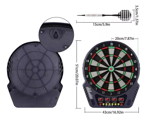 Juego de tablero de dardos electrónico para adultos, juego de tablero de  dardos electrónico de 18 pulgadas, máquina de juego de dardos suaves de