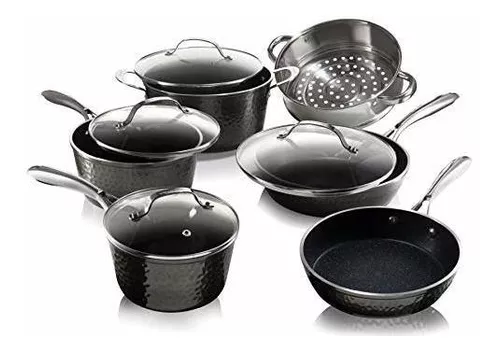  Juego de utensilios de cocina de inducción antiadherente, juego  de sartenes de granito martillado de 15 piezas, apto para lavavajillas :  Hogar y Cocina