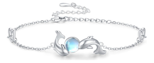 Medwise Dophin - Pulsera De Plata De Ley 925 Con Piedra Luna