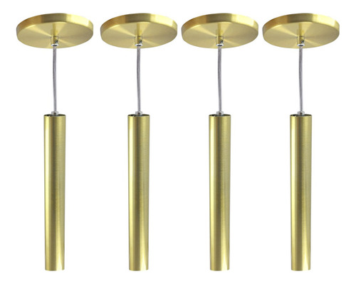 Kit 4 Pendente Luminária Tubo Dourado Cabo Cristal 30 Cm