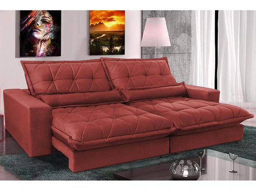 Sofá Retrátil,reclinável, Cama Inbox Soft 2,52m Vermelho