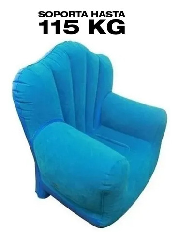 Imagen 3 de 10 de Sillon Sofa Inflable Azul Simil Pana Interior Exterior