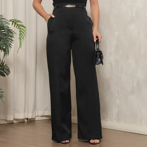 Calça Feminina Social Pantalona Com Cinto Para Trabalhar