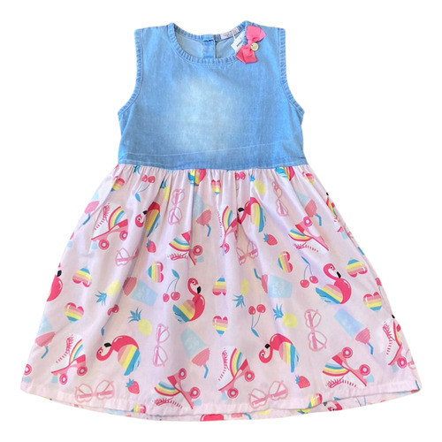 Vestido Infantil Meninas Mon Sucré Rosa Flamingos 31166