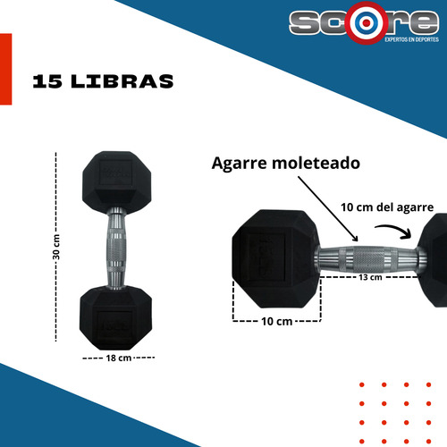 Pack 6 Mancuernas Hexagonales 10,15,20 Lbs Total 45 Kg