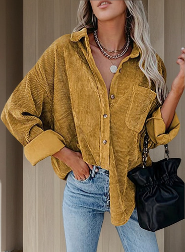 Chaquetas De Pana Para Mujer Manga Larga Camisa De Botones