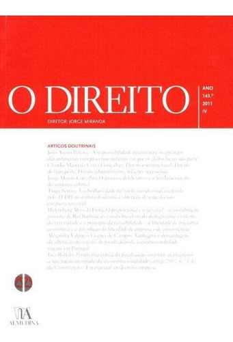 Direito - Ano 143. 2011 - Iv, O, De Jorge Miranda. Editora Almedina Em Português