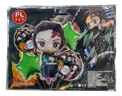 Bouquet Globos Demon Slayer Tanjiro, 5pcs Metalizados 