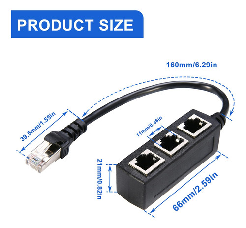 Cable Divisor Ethernet Rj45, 1 Lan Macho A 3 Hembras