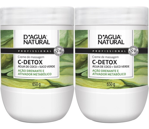  2un Creme Massagem Detox Desintoxicante 650g D'agua Natural