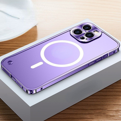 Funda De Carga Magnética Con Bisel Metálico Para iPhone Color Púrpura 13 Pro