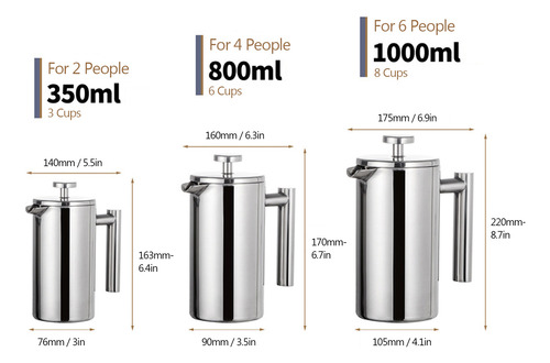 Cafetera Con Aislamiento De Doble Pared, 350 Ml/800 Ml/1000