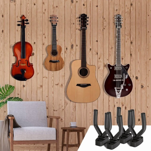 Imagen 7 de 8 de Soporte Colgador De Pared Para Guitarra Anticaída 4 Uds