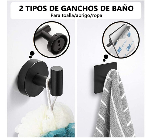 Imagen 6 de 10 de Set De 5 Accesorios De Baño Acero Inoxidable Negro