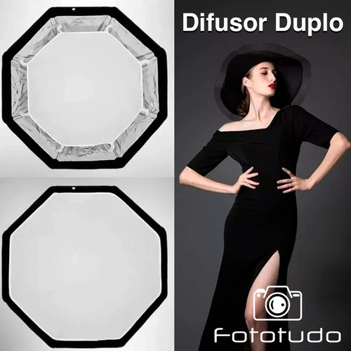 Difusor fotográfico softbox Fototudo FT-8055 diâmetro 55cm do 15cm x 43cm branco com interior prateado