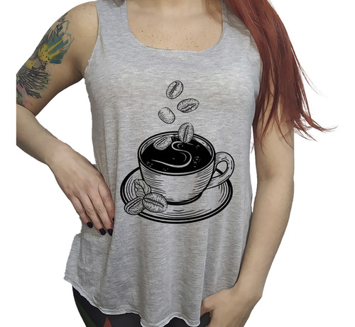 Musculosa Dama Cafe Azucar Blanco Y Negro Granos Plato