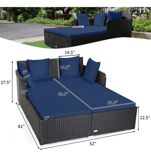 Sofá Cama Para Exteriores Con Cojines, Color Azul Marino