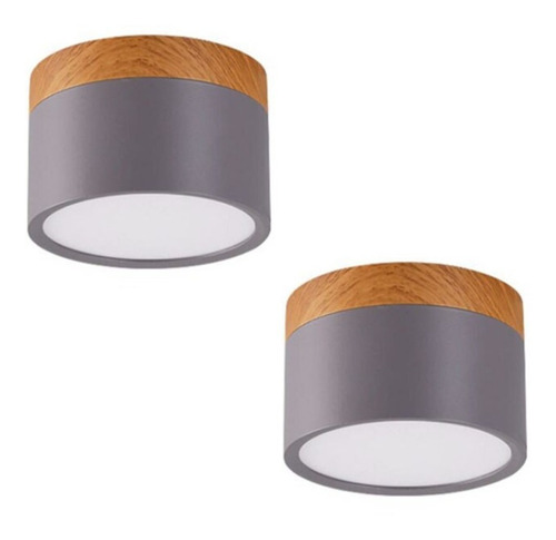 Aplique Mini Plafón Led Techo Diseño Spot Nórdico Madera X2