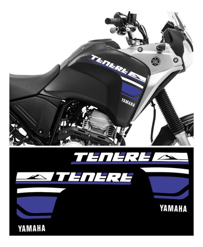 Kit Adesivo Tanque Yamaha Tenere 250 2018 Preto 047 Cor TENERE 250 2018 PRETA