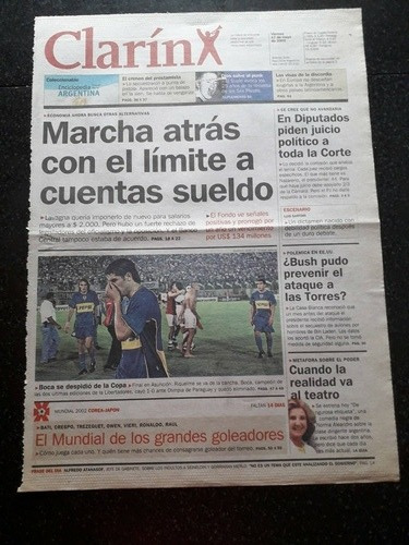 Tapa Diario Clarín 17 5 2002 Corralito Boca Riquelme Corte 