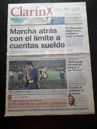Tapa Diario Clarín 17 5 2002 Corralito Boca Riquelme Corte (Usado)