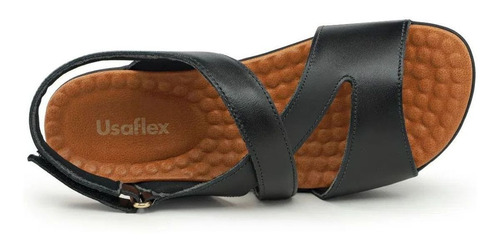 Imagem 4 de 6 de Sandalia Feminina Couro Usaflex Salto Baixo Ae0903 Preto