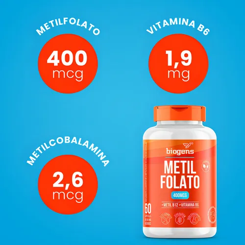 Metilfolato, 60 cps L, folato de metilo, ácido fólico activo, biógenos, sabor neutro