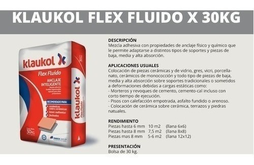 Pegamento Klaukol Flex Bolsa 30kg Losa Radiante Piso S/piso