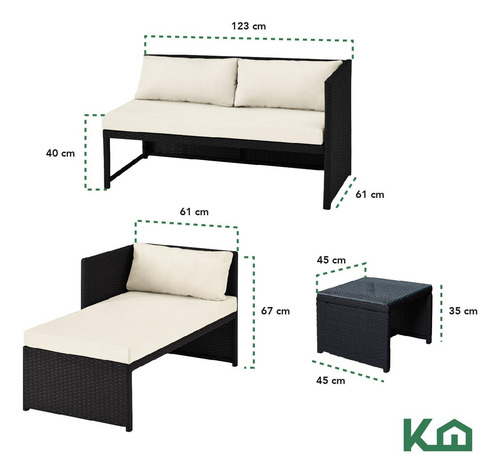 Sillas De Comedor Juego Sala Exterior Esquinera Derecha Beige Con Negro Mueble Ratán Con Mesa De Centro Con Vidrio Templado Resistente Al Agua Los Rayos Uv Para Patio, Terraza, Aire Libre