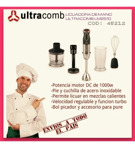 Ultracomb Lm2510 Licuadora De Mano Potente 1000w Inox Pure