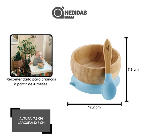 Tigela Bambu Com Ventosa E Colher Azul - Avanchy