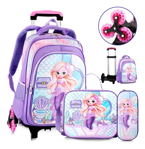 comprar Kit De Mochilas Escolares Con 6 Rodante Ruedas Para Niñas, Mochila Escolar Para Mujer Con Bolso De Mano Y Caja De Papelería, Mochila Viaje 6-15 Años