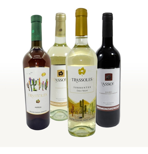 Pack 4 Vinos. Torrontes, Mistela, Cabernet-malbec, Dulce